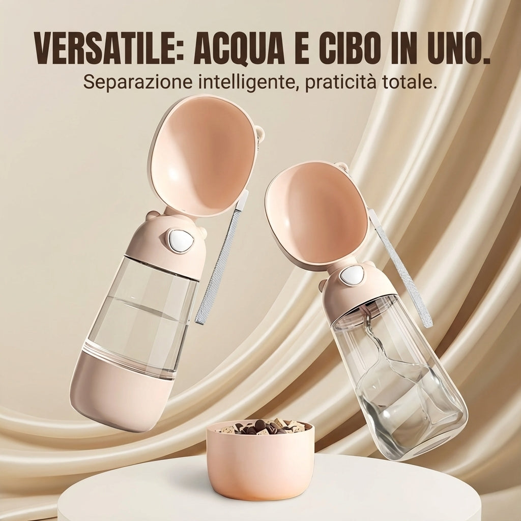 Borraccia da viaggio 2-in-1 – Acqua e snack per cani e gatti