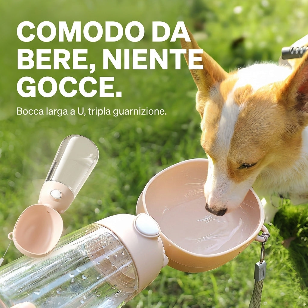 Borraccia da viaggio 2-in-1 – Acqua e snack per cani e gatti