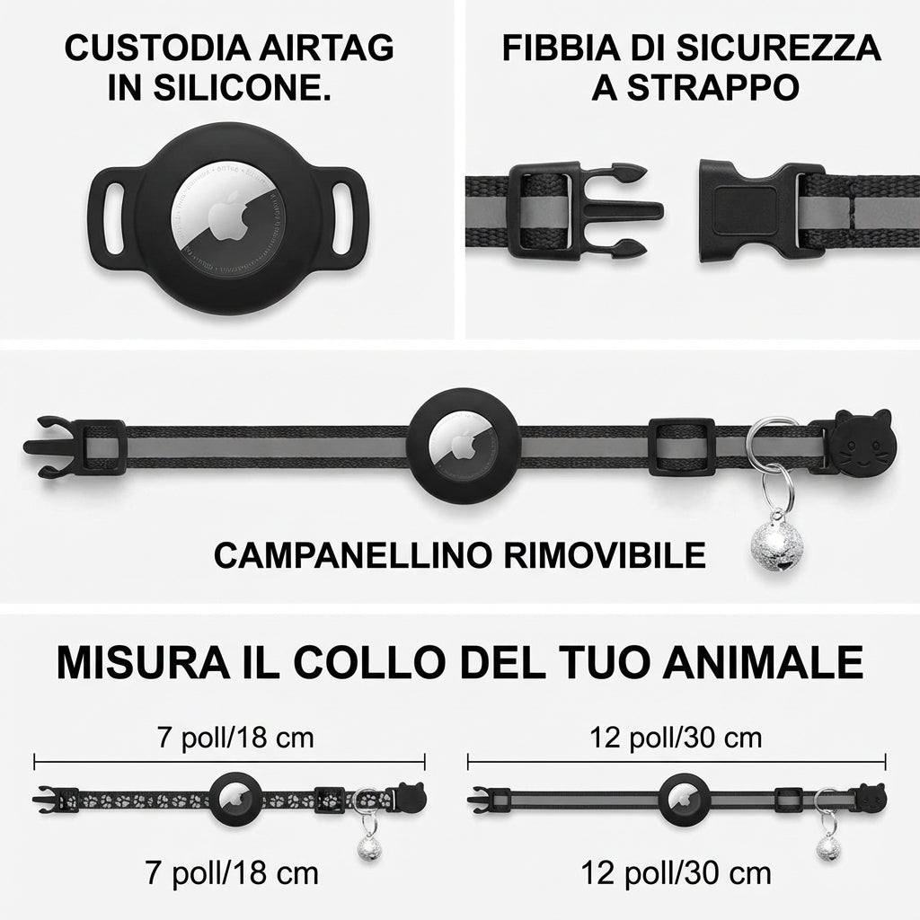 Collare gatto con airtag e campanellino – Riflettente e regolabile