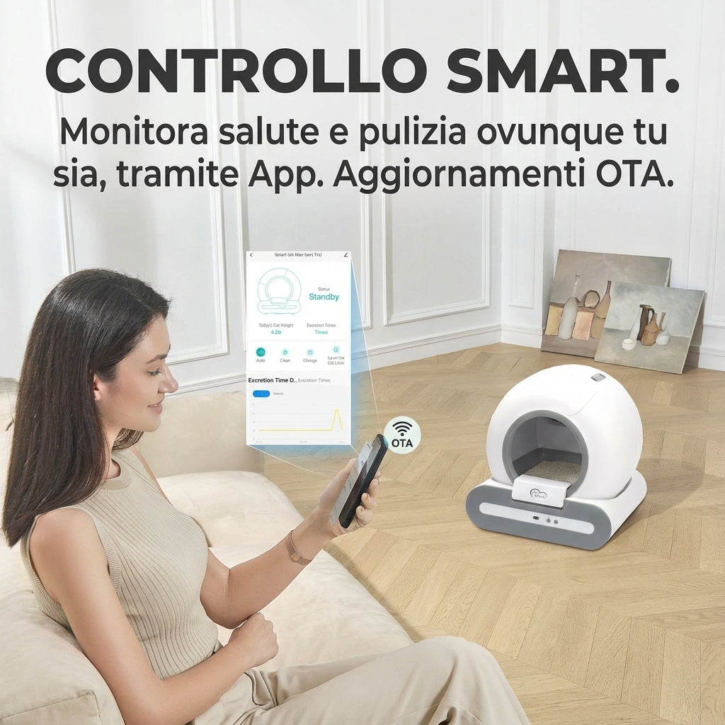 Lettiera autopulente smart con app – Igiene automatica