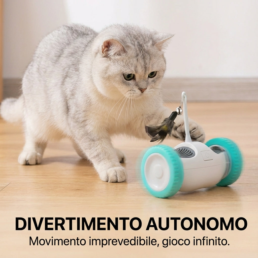 Giocattolo autonomo per gatti – design tumbler e auto-evitamento