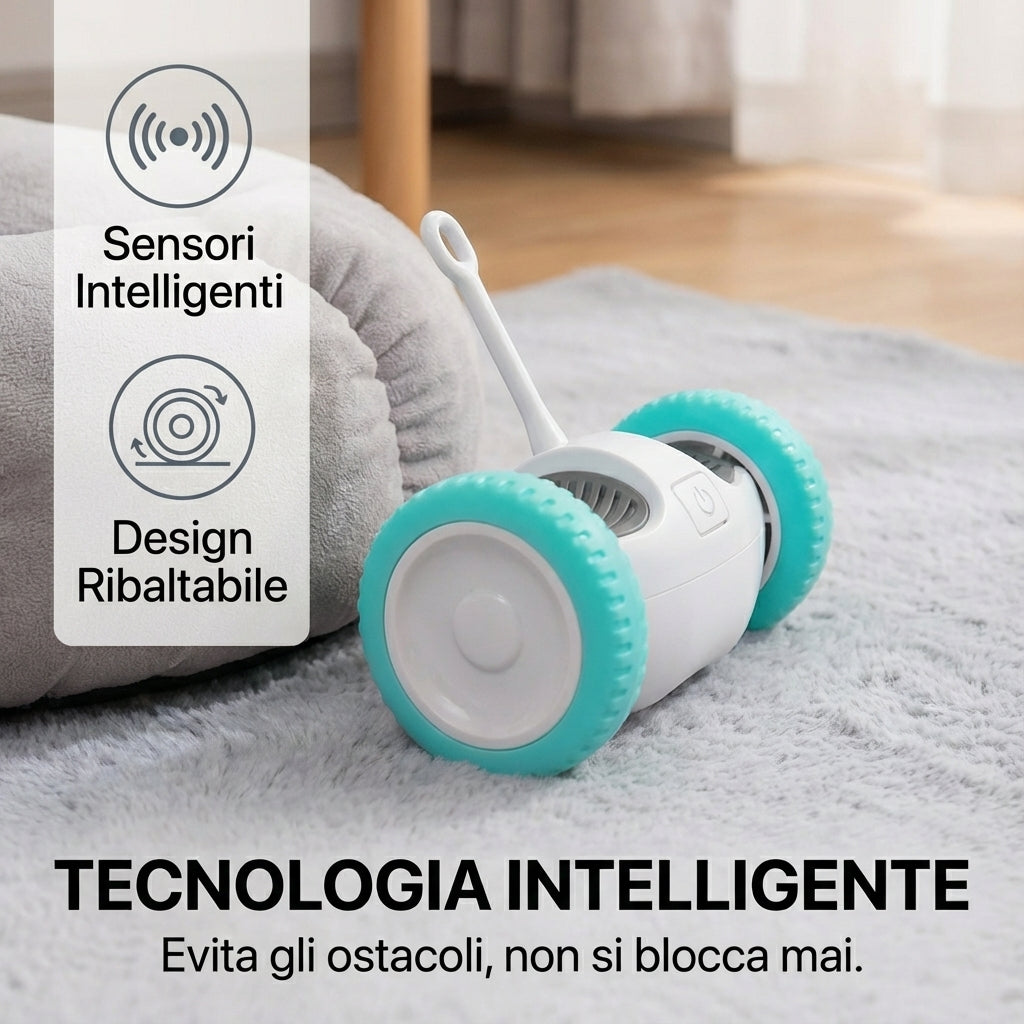 Giocattolo autonomo per gatti – design tumbler e auto-evitamento