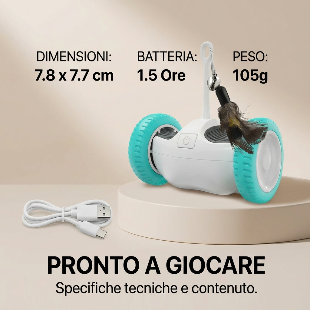 Giocattolo autonomo per gatti – design tumbler e auto-evitamento