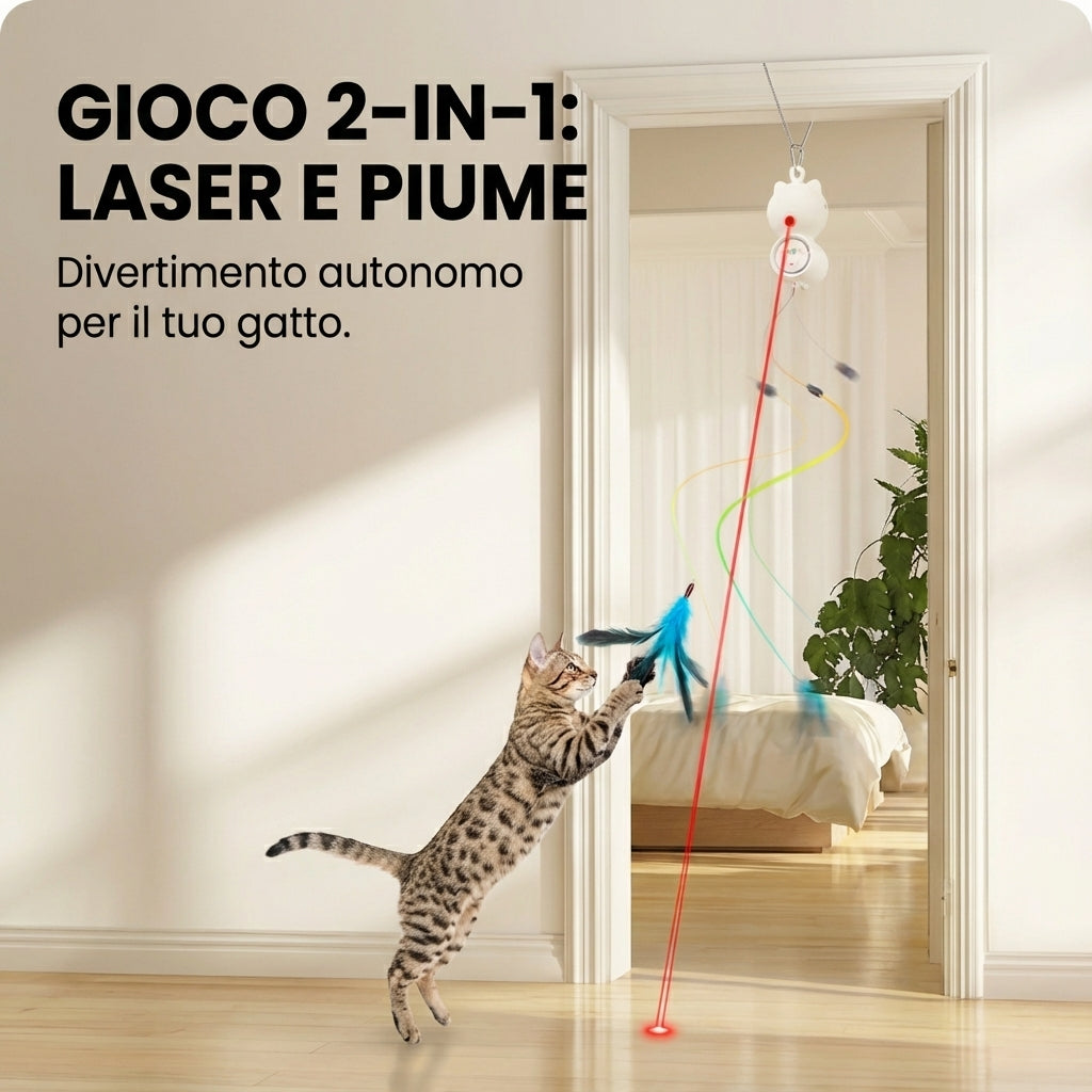 Giocattolo interattivo 2-in-1 laser e piuma – Automatico