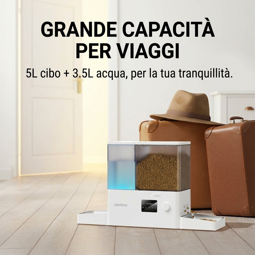 Stazione pasti 2-in-1: fontanella 8, 5 L + dispenser kibble
