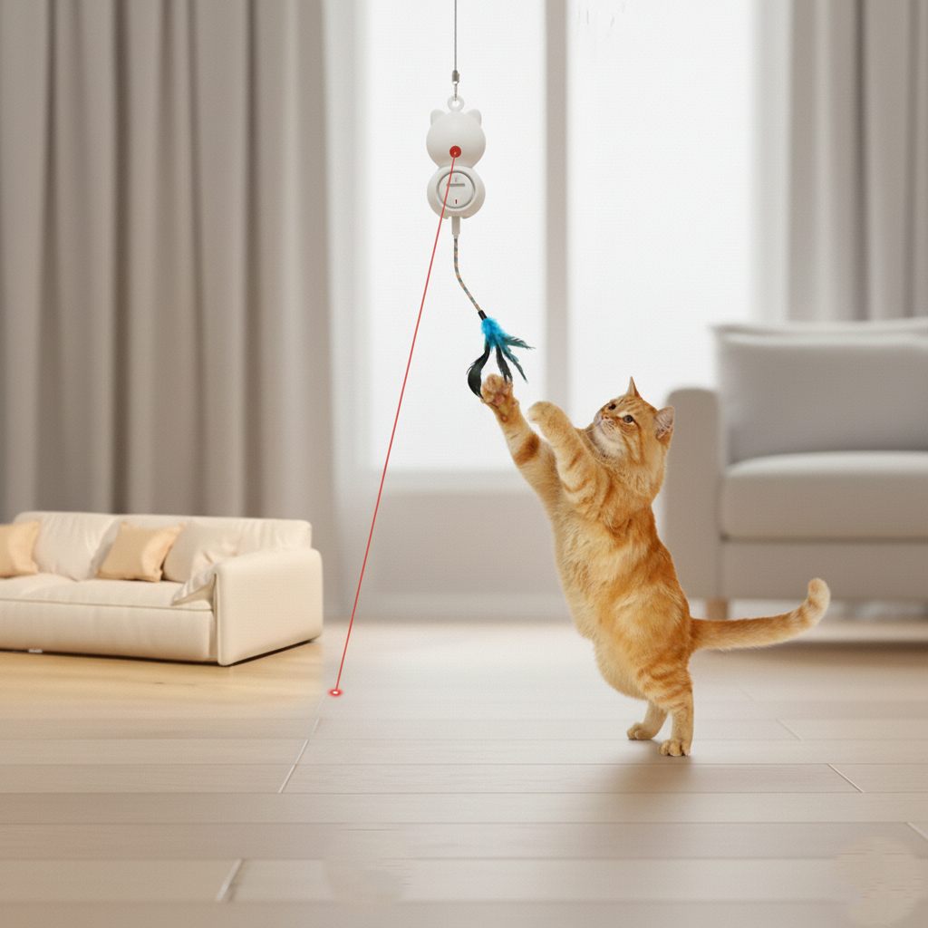 Giocattolo interattivo 2-in-1 laser e piuma – Automatico