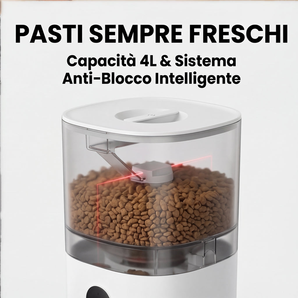 Dispenser automatico 4 L con videocamera 360° – Monitoraggio e alimentazione